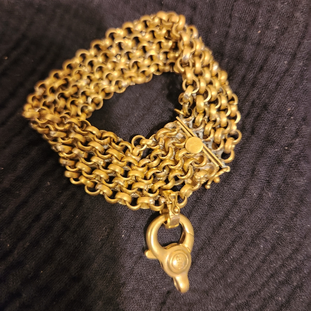 Waxing Poetic Monogram Sterling Silver/Brass Chain Bracelet & Two Brass Clips